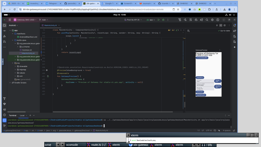 Desarrollo con Android Studio Cloud corriendo en chromium en adJ
7.7